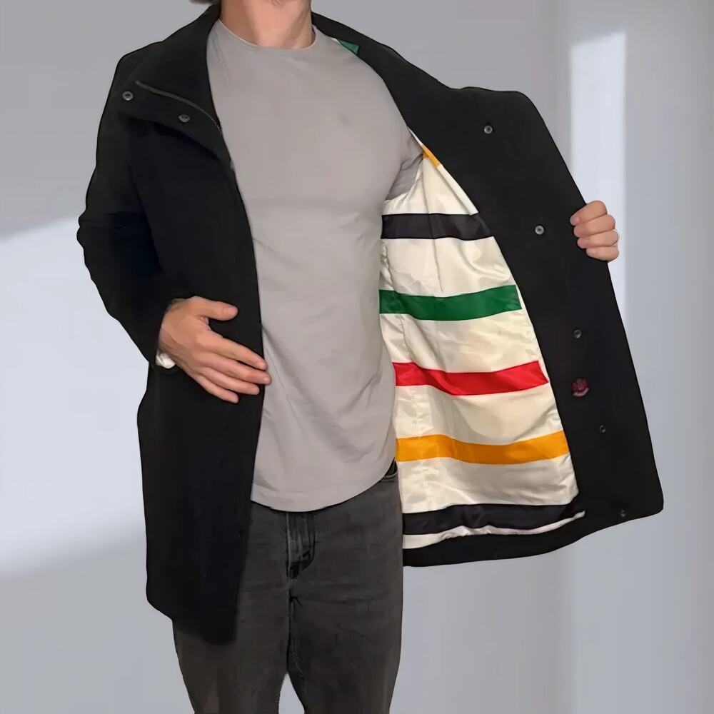 NWT Pendleton Cascade Wool Coat – Black with Rare Stripe Lining (Men’s M)